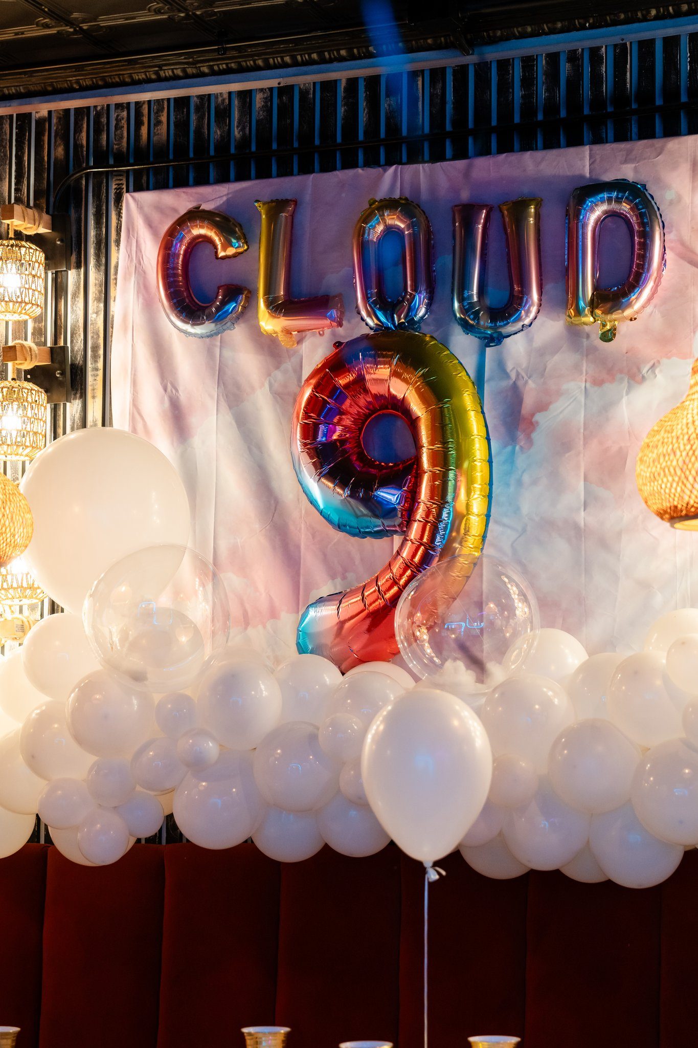 Cloud 9 balloon wall, close view
