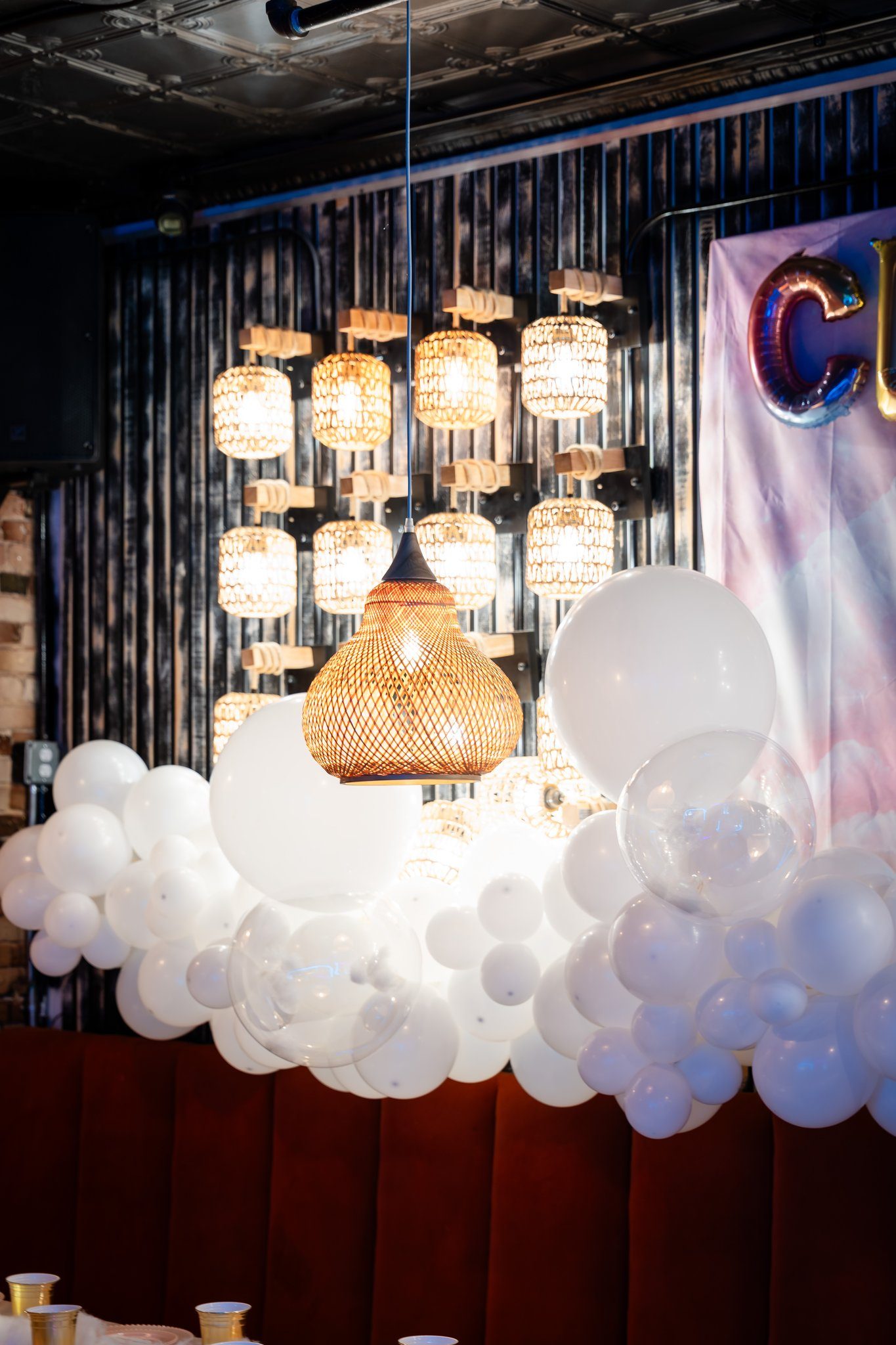 Balloon cloud and hanging lamps